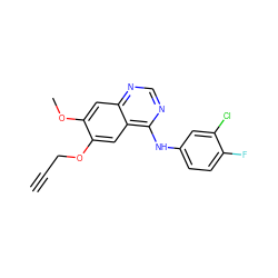 C#CCOc1cc2c(Nc3ccc(F)c(Cl)c3)ncnc2cc1OC ZINC000045356495