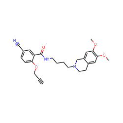 C#CCOc1ccc(C#N)cc1C(=O)NCCCCN1CCc2cc(OC)c(OC)cc2C1 ZINC000169344541