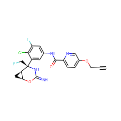 C#CCOc1ccc(C(=O)Nc2cc(F)c(Cl)c([C@]3(CF)NC(=N)O[C@H]4C[C@H]43)c2)nc1 ZINC000473159041