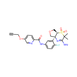 C#CCOc1ccc(C(=O)Nc2ccc(F)c([C@]34COC[C@H]3S(=O)(=O)C(C)(C)C(N)=N4)c2)nc1 ZINC000217101020