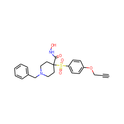 C#CCOc1ccc(S(=O)(=O)C2(C(=O)NO)CCN(Cc3ccccc3)CC2)cc1 ZINC000013586045