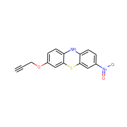 C#CCOc1ccc2c(c1)Sc1cc([N+](=O)[O-])ccc1N2 ZINC000084654589