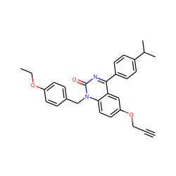 C#CCOc1ccc2c(c1)c(-c1ccc(C(C)C)cc1)nc(=O)n2Cc1ccc(OCC)cc1 ZINC000045367483