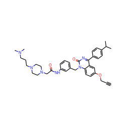 C#CCOc1ccc2c(c1)c(-c1ccc(C(C)C)cc1)nc(=O)n2Cc1cccc(NC(=O)CN2CCN(CCCN(C)C)CC2)c1 ZINC000049746772