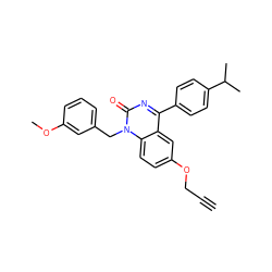 C#CCOc1ccc2c(c1)c(-c1ccc(C(C)C)cc1)nc(=O)n2Cc1cccc(OC)c1 ZINC000045386485