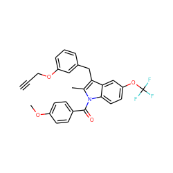 C#CCOc1cccc(Cc2c(C)n(C(=O)c3ccc(OC)cc3)c3ccc(OC(F)(F)F)cc23)c1 ZINC000028477287