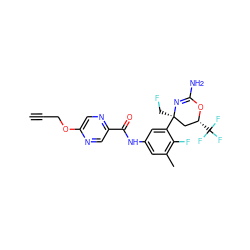 C#CCOc1cnc(C(=O)Nc2cc(C)c(F)c([C@]3(CF)C[C@@H](C(F)(F)F)OC(N)=N3)c2)cn1 ZINC000223527545