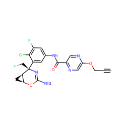 C#CCOc1cnc(C(=O)Nc2cc(F)c(Cl)c([C@]3(CF)N=C(N)O[C@H]4C[C@H]43)c2)cn1 ZINC000226071301