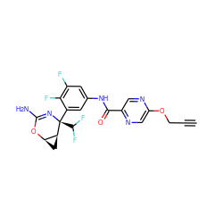 C#CCOc1cnc(C(=O)Nc2cc(F)c(F)c([C@@]3(C(F)F)N=C(N)O[C@@H]4C[C@@H]43)c2)cn1 ZINC000225692353