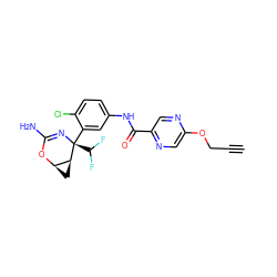 C#CCOc1cnc(C(=O)Nc2ccc(Cl)c([C@@]3(C(F)F)N=C(N)O[C@@H]4C[C@@H]43)c2)cn1 ZINC000226078832