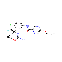 C#CCOc1cnc(C(=O)Nc2ccc(Cl)c([C@]3(CF)N=C(N)O[C@H]4C[C@H]43)c2)cn1 ZINC000226108634