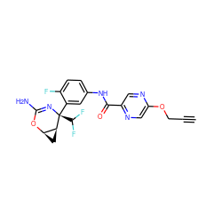 C#CCOc1cnc(C(=O)Nc2ccc(F)c([C@@]3(C(F)F)N=C(N)O[C@@H]4C[C@@H]43)c2)cn1 ZINC000212284033