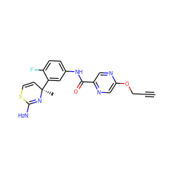 C#CCOc1cnc(C(=O)Nc2ccc(F)c([C@]3(C)C=CSC(N)=N3)c2)cn1 ZINC000139581558