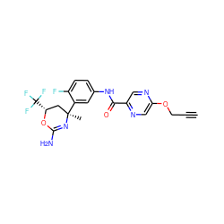 C#CCOc1cnc(C(=O)Nc2ccc(F)c([C@]3(C)C[C@@H](C(F)(F)F)OC(N)=N3)c2)cn1 ZINC000218660940