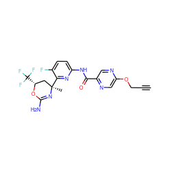 C#CCOc1cnc(C(=O)Nc2ccc(F)c([C@]3(C)C[C@@H](C(F)(F)F)OC(N)=N3)n2)cn1 ZINC000223536467