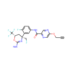 C#CCOc1cnc(C(=O)Nc2ccc(F)c([C@]3(CF)C[C@@H](C(F)(F)F)OC(N)=N3)c2)cn1 ZINC000223548888