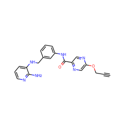 C#CCOc1cnc(C(=O)Nc2cccc(CNc3cccnc3N)c2)cn1 ZINC000150184406