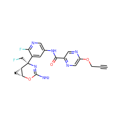 C#CCOc1cnc(C(=O)Nc2cnc(F)c([C@@]3(CF)N=C(N)O[C@@H]4C[C@@H]43)c2)cn1 ZINC000226081463