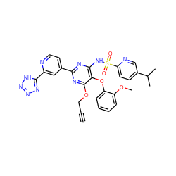 C#CCOc1nc(-c2ccnc(-c3nnn[nH]3)c2)nc(NS(=O)(=O)c2ccc(C(C)C)cn2)c1Oc1ccccc1OC ZINC000028091936