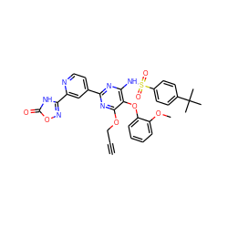 C#CCOc1nc(-c2ccnc(-c3noc(=O)[nH]3)c2)nc(NS(=O)(=O)c2ccc(C(C)(C)C)cc2)c1Oc1ccccc1OC ZINC000028088272