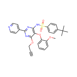 C#CCOc1nc(-c2ccncc2)nc(NS(=O)(=O)c2ccc(C(C)(C)C)cc2)c1Oc1ccccc1OC ZINC000028011150