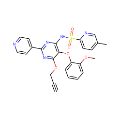 C#CCOc1nc(-c2ccncc2)nc(NS(=O)(=O)c2ccc(C)cn2)c1Oc1ccccc1OC ZINC000013488267