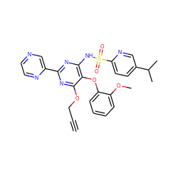 C#CCOc1nc(-c2cnccn2)nc(NS(=O)(=O)c2ccc(C(C)C)cn2)c1Oc1ccccc1OC ZINC000028087892