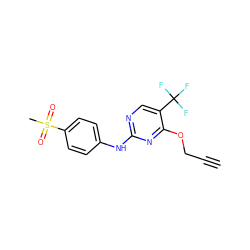 C#CCOc1nc(Nc2ccc(S(C)(=O)=O)cc2)ncc1C(F)(F)F ZINC000144608791