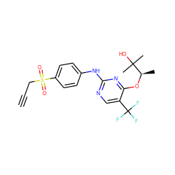 C#CCS(=O)(=O)c1ccc(Nc2ncc(C(F)(F)F)c(O[C@H](C)C(C)(C)O)n2)cc1 ZINC000140238629