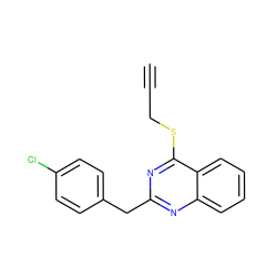 C#CCSc1nc(Cc2ccc(Cl)cc2)nc2ccccc12 ZINC000003063732