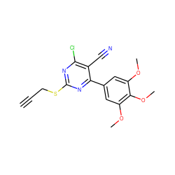 C#CCSc1nc(Cl)c(C#N)c(-c2cc(OC)c(OC)c(OC)c2)n1 ZINC000215975040