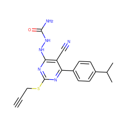 C#CCSc1nc(NNC(N)=O)c(C#N)c(-c2ccc(C(C)C)cc2)n1 ZINC000215894771