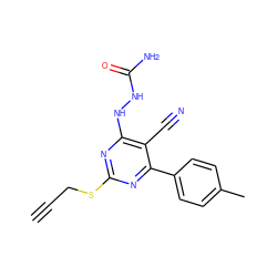 C#CCSc1nc(NNC(N)=O)c(C#N)c(-c2ccc(C)cc2)n1 ZINC000215894839