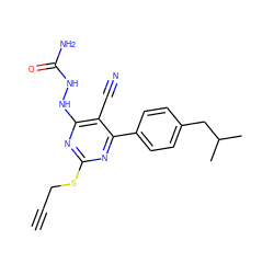 C#CCSc1nc(NNC(N)=O)c(C#N)c(-c2ccc(CC(C)C)cc2)n1 ZINC000299857602