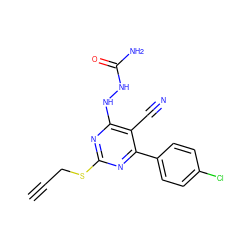 C#CCSc1nc(NNC(N)=O)c(C#N)c(-c2ccc(Cl)cc2)n1 ZINC000215990156