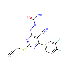 C#CCSc1nc(NNC(N)=O)c(C#N)c(-c2ccc(F)c(F)c2)n1 ZINC000215990087