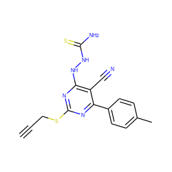 C#CCSc1nc(NNC(N)=S)c(C#N)c(-c2ccc(C)cc2)n1 ZINC000215989740