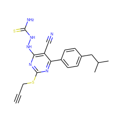 C#CCSc1nc(NNC(N)=S)c(C#N)c(-c2ccc(CC(C)C)cc2)n1 ZINC000299858353