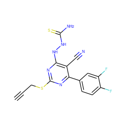 C#CCSc1nc(NNC(N)=S)c(C#N)c(-c2ccc(F)c(F)c2)n1 ZINC000215983250