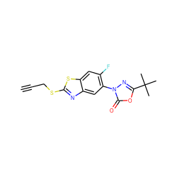 C#CCSc1nc2cc(-n3nc(C(C)(C)C)oc3=O)c(F)cc2s1 ZINC000082153182