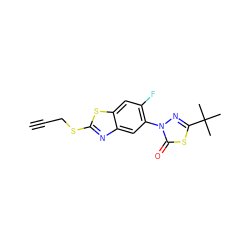 C#CCSc1nc2cc(-n3nc(C(C)(C)C)sc3=O)c(F)cc2s1 ZINC000082150561