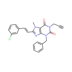 C#CCn1c(=O)c2c(nc(/C=C/c3cccc(Cl)c3)n2C)n(Cc2ccccc2)c1=O ZINC000013776413