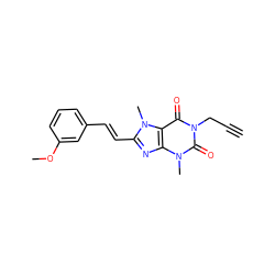 C#CCn1c(=O)c2c(nc(/C=C/c3cccc(OC)c3)n2C)n(C)c1=O ZINC000013804948