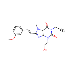 C#CCn1c(=O)c2c(nc(/C=C/c3cccc(OC)c3)n2C)n(CCO)c1=O ZINC000013804950