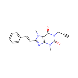 C#CCn1c(=O)c2c(nc(/C=C/c3ccccc3)n2C)n(C)c1=O ZINC000013776397