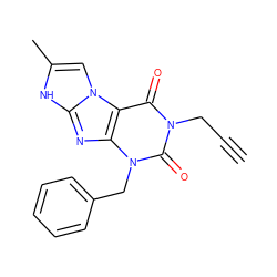 C#CCn1c(=O)c2c(nc3[nH]c(C)cn32)n(Cc2ccccc2)c1=O ZINC000040977625