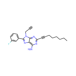 C#CCn1c(-c2cccc(F)c2)nc2c(N)nc(C#CCCCCCC)nc21 ZINC000169352931