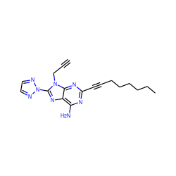 C#CCn1c(-n2nccn2)nc2c(N)nc(C#CCCCCCC)nc21 ZINC000142950200