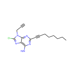 C#CCn1c(Cl)nc2c(N)nc(C#CCCCCCC)nc21 ZINC000142973010