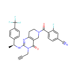 C#CCn1c(N[C@@H](C)c2ccc(C(F)(F)F)cc2)nc2c(c1=O)CN(C(=O)c1ccc(C#N)cc1F)CC2 ZINC000113825182